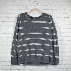 Talbots Sweater Women Size XL Gray Stripe Long Sleeve Winter Pullover